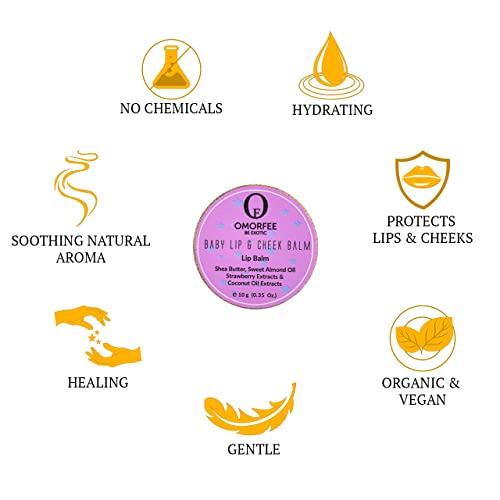Omorfee Organic Baby Lip & Cheek Balm for Dry Rachaged Lips & Cheeks Tratamento de hidratação natural para recém -nascidos, bebês, crianças pequenas e primeira infância | Feito com ingredientes nutritivos, 10g/0,35 oz