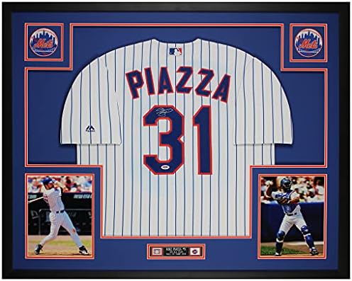 Mike Piazza autografou a camisa de Nova York - lindamente emaranhada e emoldurada - assinada à mão por Piazza e autêntico