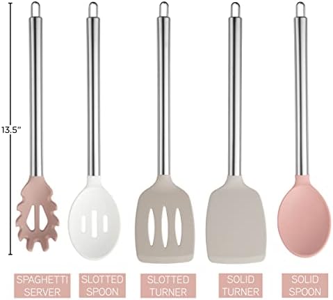 Cozinhe com utensílios coloridos de cozinha de silicone, conjunto de utensílios de cozinha de 5 PC, utensílios de cozinha