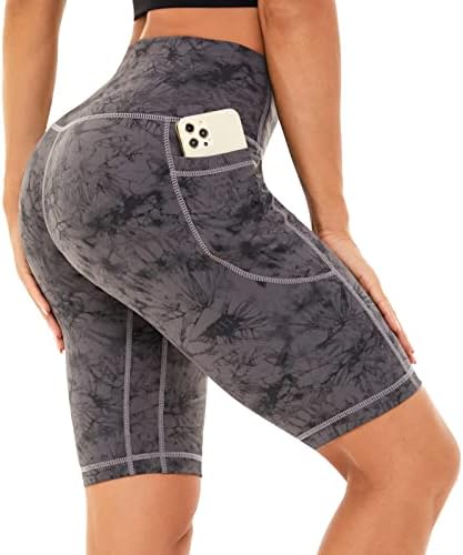 Shorts de motociclista feminino com bolsos 8 High Workout Yoga Tie Tye Dye Soft Spandex Athletic Bicycle Shorts para