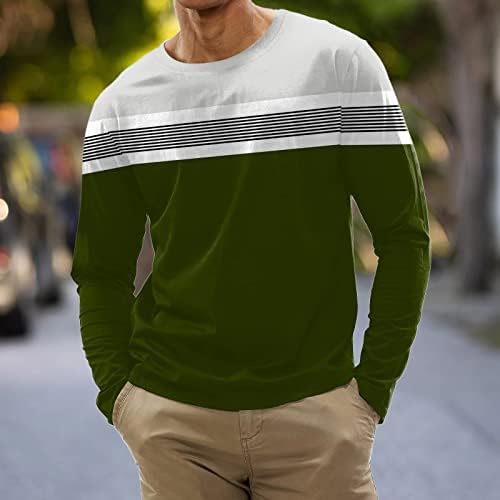 Dpppa mass moda esportes casuais costura listrada impressão digital redonda de pescoço camiseta longa de manga longa camisa de camisa para