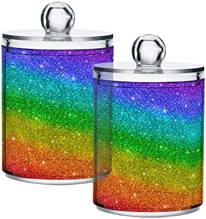 Alaza 4 Pack QTIP Dispensador Rainbow Glitter Pattern Banheiro Caracos organizadores de banheiro para bolas de algodão/swabs/almofadas/fio