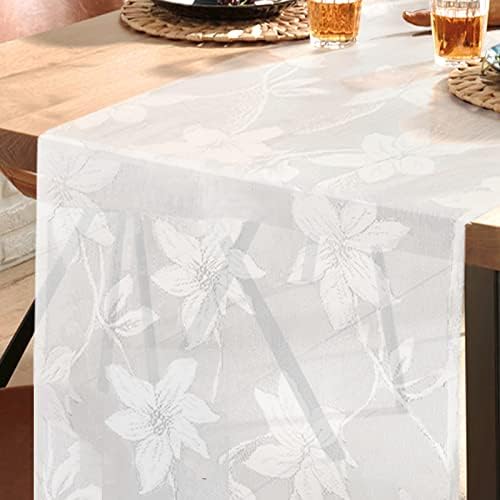 XWZO White Floral Lace Sheer Table Runner 14 x 120 polegadas 1pc Runners de mesa bordados para casamento rústico chique, toalha de mesa para decorações de mesa de festas de aniversário