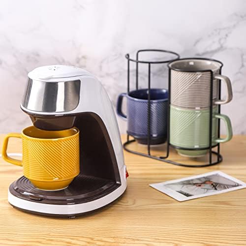 Adewnest empilhável canecas de café com rack: canecas de café em cerâmica Conjunto de 4 para café com leite/cappuccino-