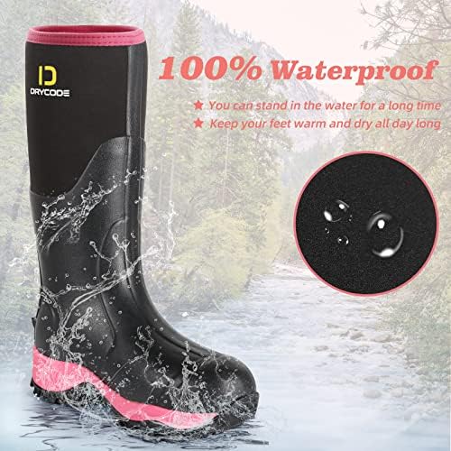 Botas de borracha de seca para mulheres com haste de aço, botas de chuva à prova d'água de neoprene de 6 mm, botas de caça ao