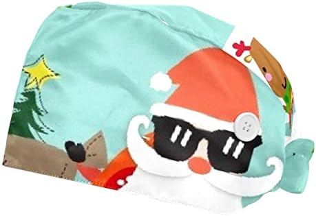 2 pacotes chapéu de trabalho ajustável com botões Cartoon Feliz Natal Caps Caps Sorto Banda de Sorto Caps para Mulheres e Homens