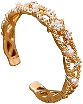 2023 Novo anel de zircão de pérola dourada para mulheres design aberto anel aberto anel aberto da forma geométrica da
