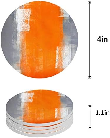 Abstract Orange Grey Drink Coasters, montanha -russa redonda de cerâmica absorvente para bebidas TEXTURA DE PINTURA DE ALENTE ART