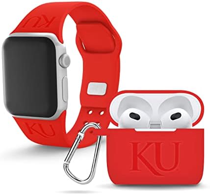 Affinity Bands Kansas Jayhawks Gravado Pacote de Silicone Combo Compatível com Apple Watch e AirPods Gen 3