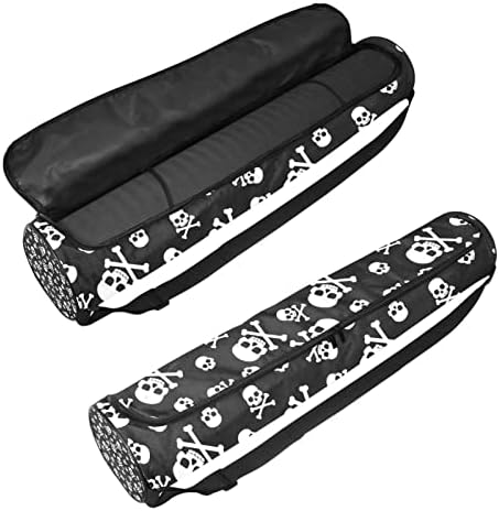Skull Crossbones Pattern Yoga Mat Bags Full-Zip Yoga Bolsa de transporte para homens, Exercício portador de tapete de ioga com cinta ajustável