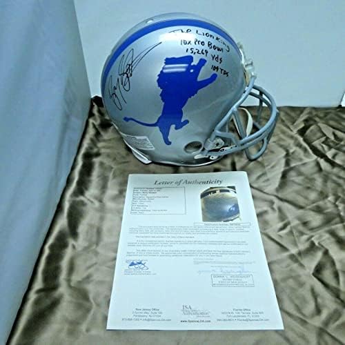 Barry Sanders assinou com várias inscrições em tamanho grande capacete profissional com JSA completa - capacetes NFL autografados