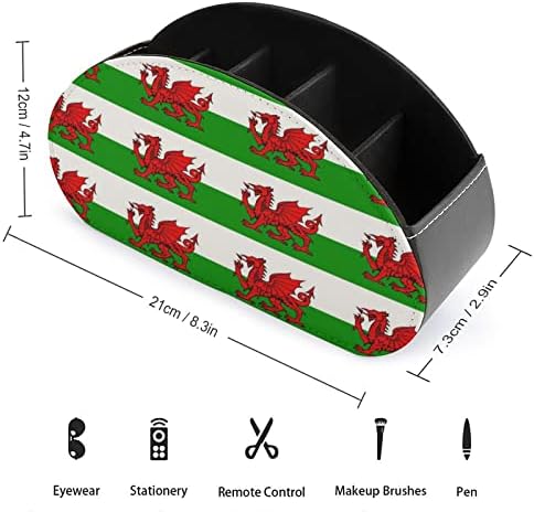 Bandeiras de dragão galês TV Titulares de controle remoto Moda Box de armazenamento de couro Organizador de desktop com 5 compartimento
