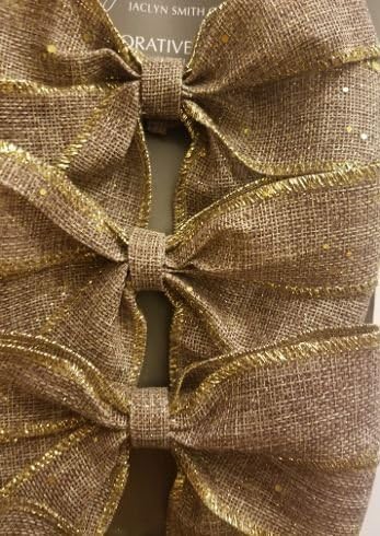Jaclyn Smith Winter Woodland 4ct Fired Bows Linen Style com acabamento dourado. Medidas 7 x 5 árvore de férias árvore