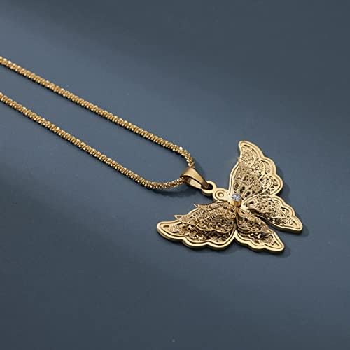 Colar de gargantilha de borboleta IVATTRATRO Colar de borboleta de ouro 18K, corrente de gargantilha de 15 polegadas, grande presente para esposa ou namorada
