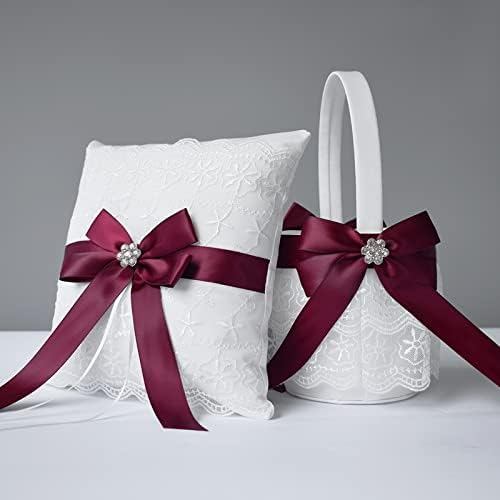 Atailove Flower Girl Cestos e travesseiro de anel para casamento - Design Royal Accent Royal Accent