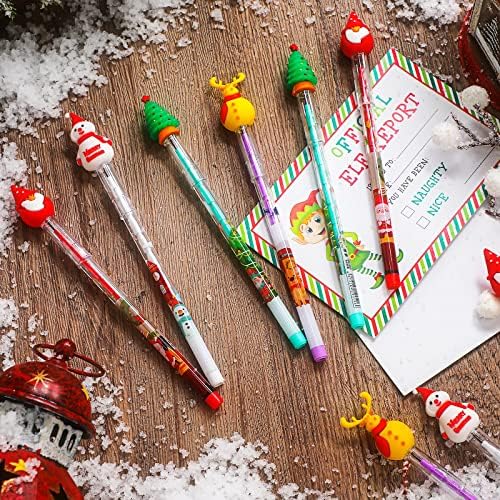 Lápis de Natal Múltiplos pontos empilháveis ​​Push Push Pushs Plástico de Natal decorado com Santa Xmas Tree Deer e Snowman para