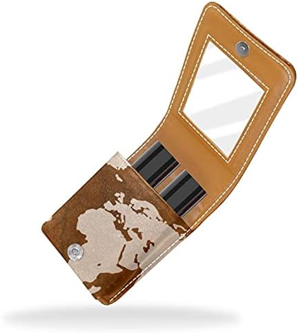 Mini Caso de Lipstick com Mirror for Purse, Mapa Mundial Mapa do Mundo Globe Portable Case Holder Organization