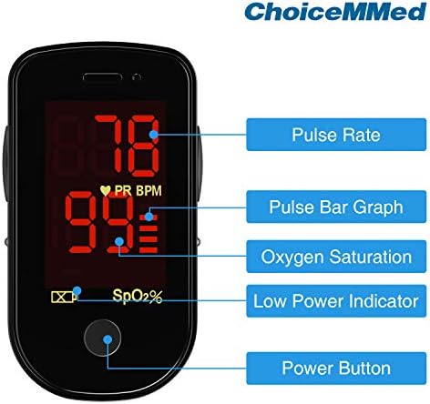 Oxímetro de pulso de dedo preto Choicemmed - Monitor de saturação de oxigênio no sangue Great como oxímetro de pulso SPO2