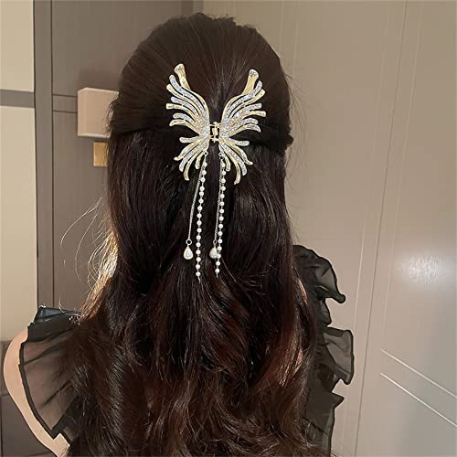 Clipe de garra de cabelo, 2pcs Butterfly Rhinestone Pearl Hair Glamp