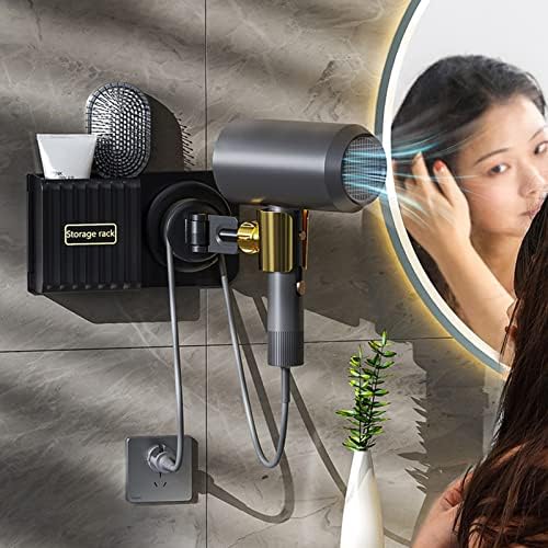 Secador de cabelo adesivo para cambalhotor de cabelos para secador de cabelo montado na parede secador rack prateleira acessórios de banheiro de cabelo organizador de rack de secador de cabelo