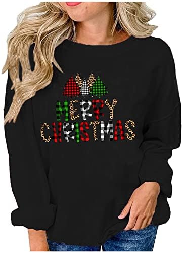 Feliz Natal Sweothirts Womens Vintage Trees Prints Prind Manga Longa Tops de Operações de Operações Camisas de outono