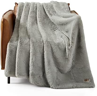 UGG 16802 Euforia Plexhop Faux Fur reversível cobertor para sofá de luxo no estilo hotel ou cobertores de cama de máquina aconchegante lavável sofá luxuoso e luxuosos lances fofos, 70 x 50 polegadas, carvão vegetal