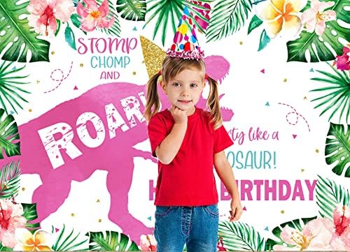 Ticuenicoa 7x5ft de desenho rosa Dinosaur Birthday Birthday para meninas para meninas florestas selvagens chuveiro de photografia