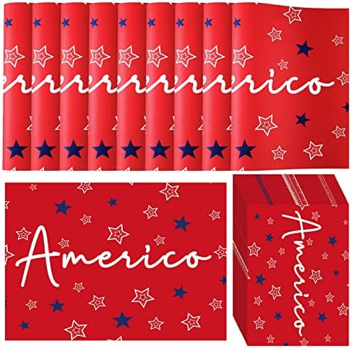 100 PCs Blue Red Stars 4 de julho Patriótico Memorial Day Placemats Disponível Tabela de Papel Placemat America Holida