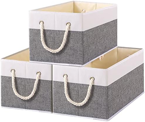 Yawinhe cesta de armazenamento dobrável 3 pacote, caixas de armazenamento de tecido com alça de corda, usada para organizar