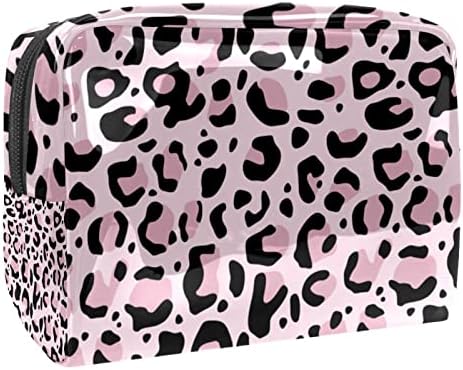 Bolsa de maquiagem à prova d'água, bolsa de maquiagem, organizador cosmético de viagem para mulheres e meninas, grãos de leopardo rosa preto clássico Parten
