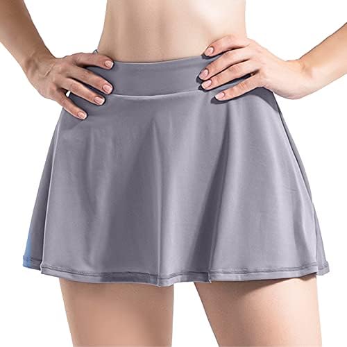 Saias de treino fluido plissadas com shorts para mulheres de alta cintura de gola Skorts 2 em 1 cor sólida shorts de ioga skorts