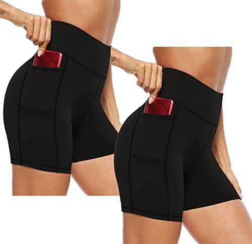 Afitne Women's High Caist Biker Shorts com bolsos, treino atlético de controle de barriga de 5 ”/8”, executando shorts de ioga