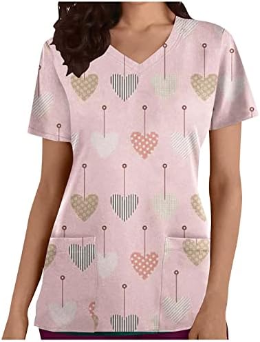 Camisas dos namorados para mulheres v pescoço plissado tampos de manga curta adoram estampas de coração uniformes