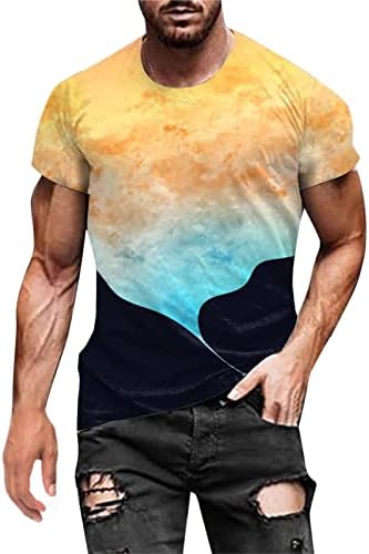 Camisetas engraçadas para homens, 3D de camisetas gráficas masculinas Bloups de bloco de cores para meninos Slim Fit Stylish