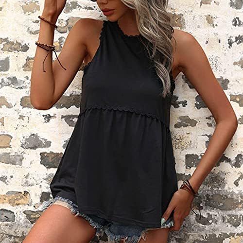 Camisetas sem mangas femininas Torda de renda Babydoll Tops Casual Summer Summer Sollover Sólido Basol Camisole Blushs fofos