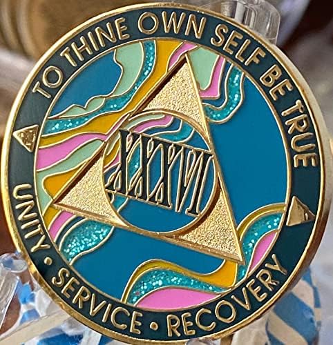 36 anos aa medalhão elegante mármore tahiti azul azul e rosa chip banhado a ouro