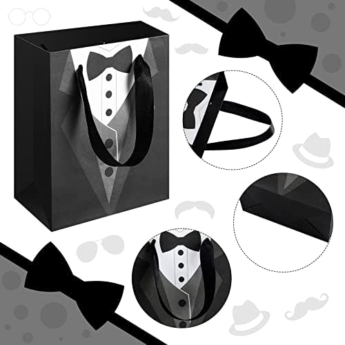 SinMoe 24 peças 7 polegadas Bolsas de presente de groomsmen Tuxedo Sacos de tratamento Party Wedding Favor Black Tie Pattern