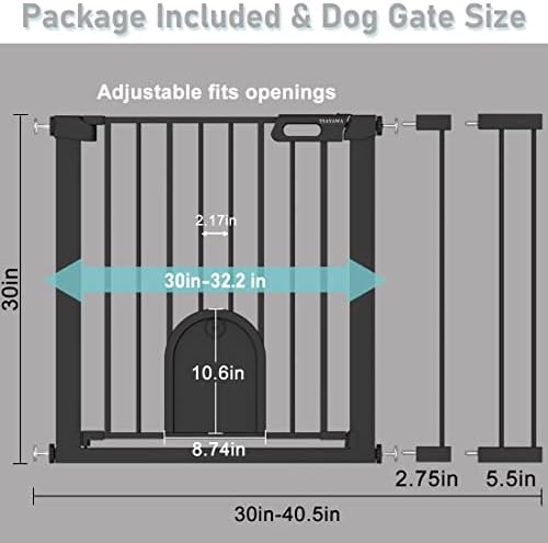 Portão de bebê com porta de gato de 30 a 40,5 de largura preta - caminhe pelo portão de estimação pequena para a