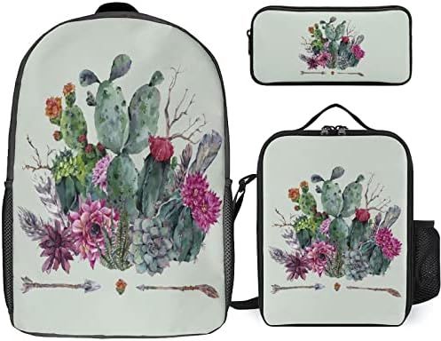 Conjuntos de mochilas da escola suculenta cacti para estudante fofo estampado estampado conjunto com lancheira isolada e caixa