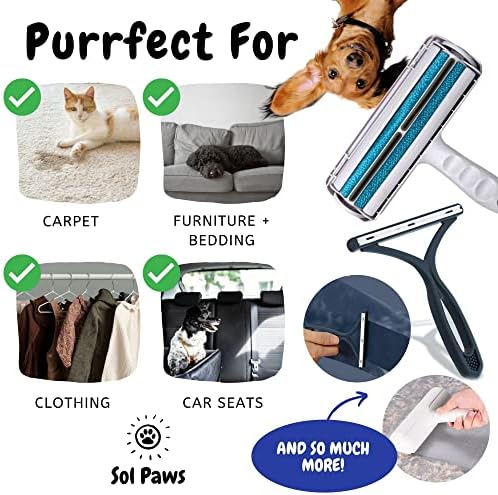 Sol Paws Remover de cabelo de animais Combatão - Removentes de peles de 2 peças para sofá, móveis, roupas - raspador de carpete, escovas