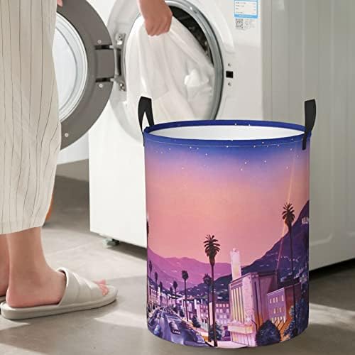 O velho cesto de lavanderia de Hollywood redondo cesto de lavanderia com alça para o quarto de lavar o banheiro