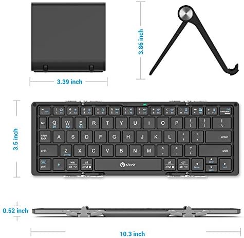 Teclado dobrável, teclado portátil do Iclever BK03 com suporte para suporte, teclado Bluetooth em tamanho grande para iPhone, iPad,