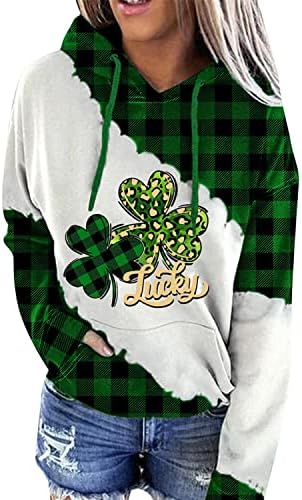 Liuzhuqin feminino de St. Patrick's Day Casual Manga Longa Capuz com Pullover de moletom de bolso Tops