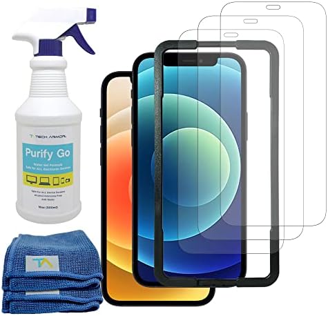 Proteção de pacote de armaduras técnicas para Apple iPhone 12 e 12 Pro 6,1 polegadas - Spray de limpeza de tela [16 oz] Com tecidos