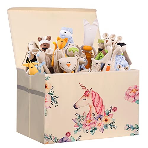 Yosayd Unicorn Toy Bex and Storage, Cubo de armazenamento de caixa de brinquedos grandes e funcionais com alças