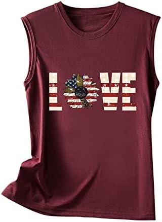 4 de julho Tampo de tanque de camisa para mulheres sem mangas u pescoço tshirts camisetas EUA bandeira estrelas listras túnicas