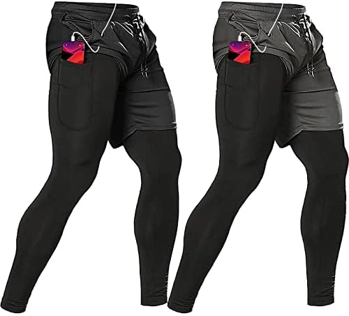 Calças de compressão OEBLD Men 2 em 1 calça de corrida calças de treino para homens calças justas de ginástica com loop