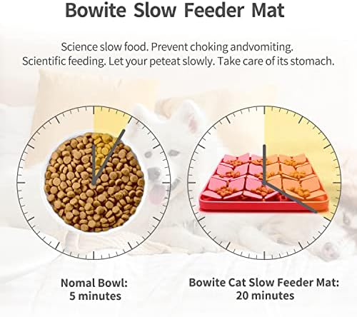 Tigela de alimentador lento de cachorro e gato, tapete de alimentador lento de silicone Bowite com copos de sucção para