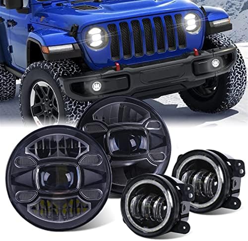 Smanni Set para Jeeps Wran-Glers JK JKU TJ LJ 1997-2018 7 polegadas ROUNTE LED FARECTS COM RING DRL HIGH BAIX
