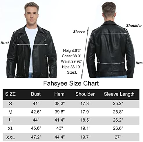 Jaquetas de couro Fahsyee para homens, jaqueta de bombardeiro falsa dos homens de moto de lapela de lapela de lapela assimétrica Slim